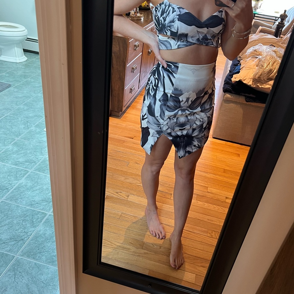 Floral Two-Piece Set in Black and White